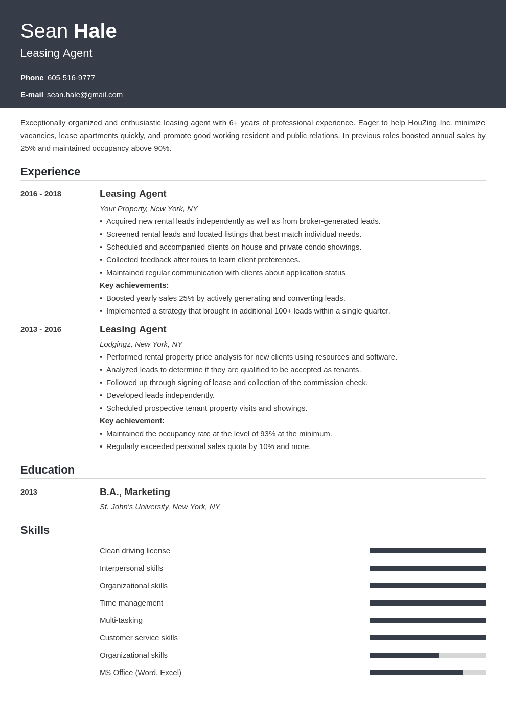 Leasing Agent Resume: Sample & Writing Guide [20+ Tips]