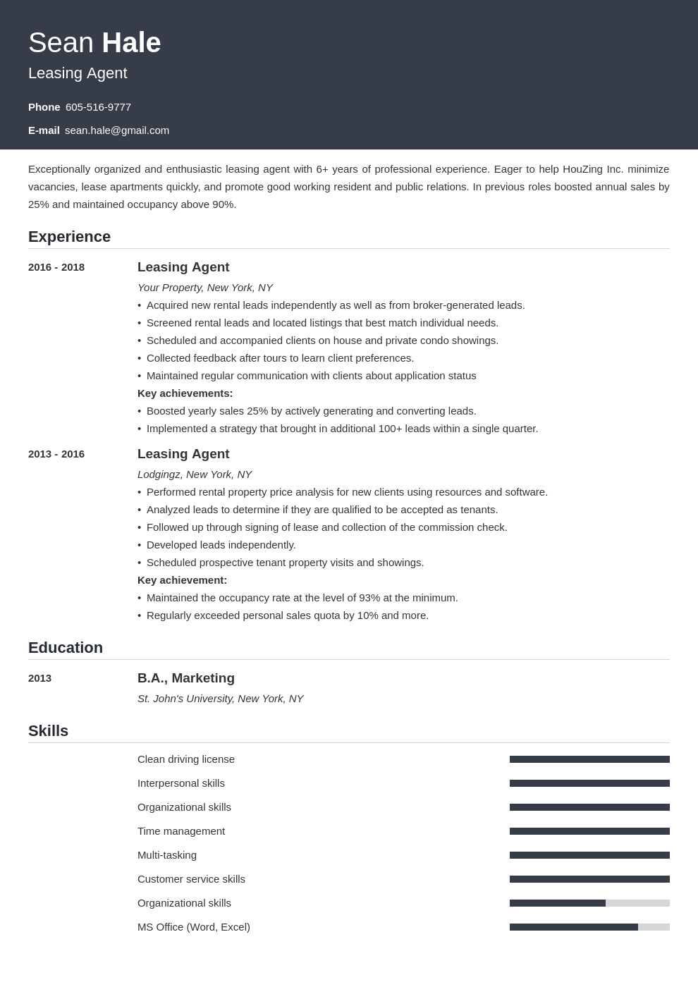 leasing agent resume example template influx