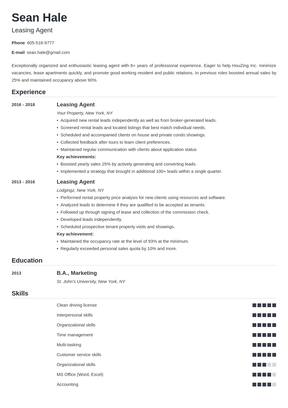 leasing agent resume example template nanica