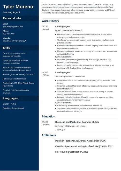 Leasing Agent Resume Sample