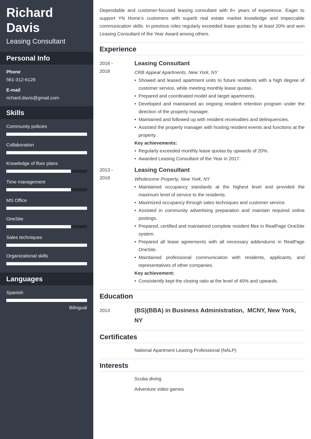 leasing consultant resume example template cascade