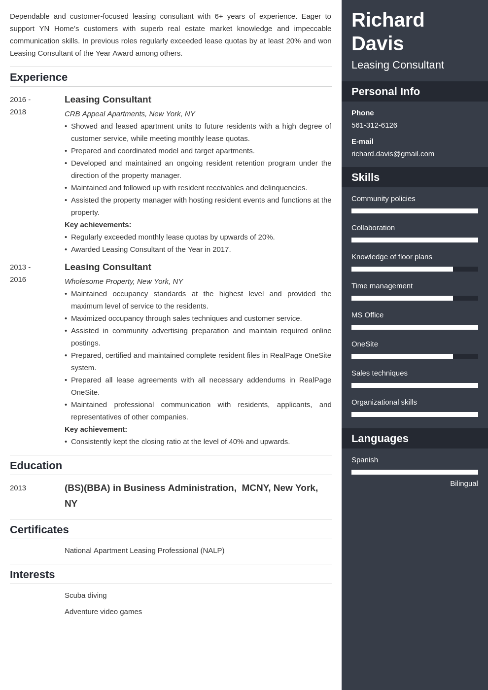 leasing consultant resume example template enfold