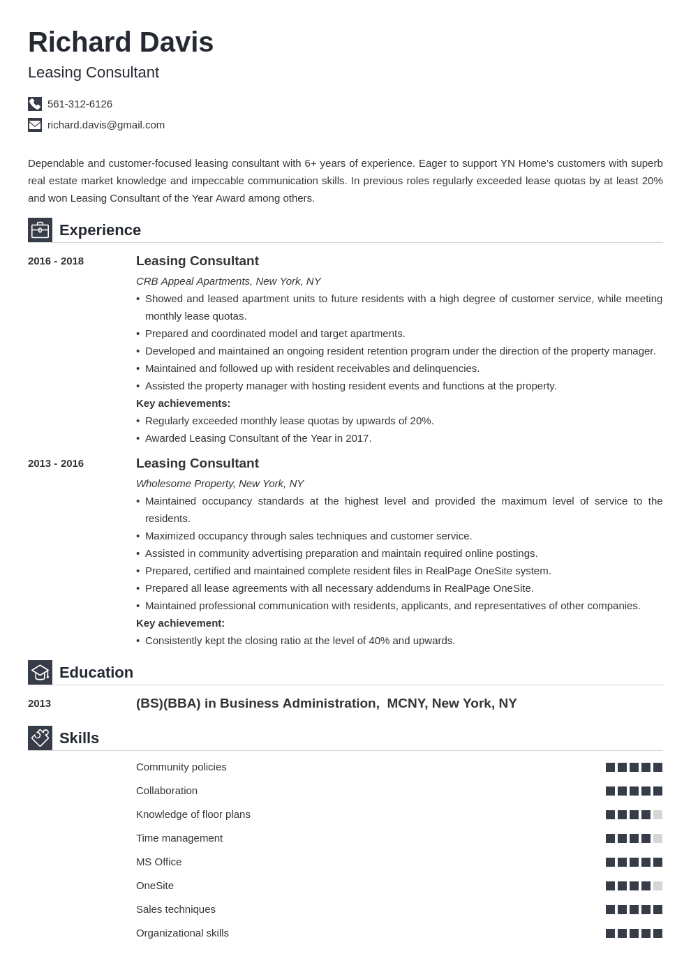 leasing consultant resume example template iconic
