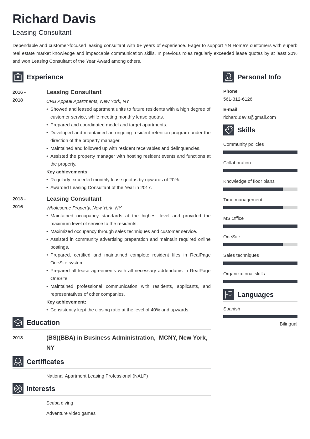 leasing consultant resume example template vibes