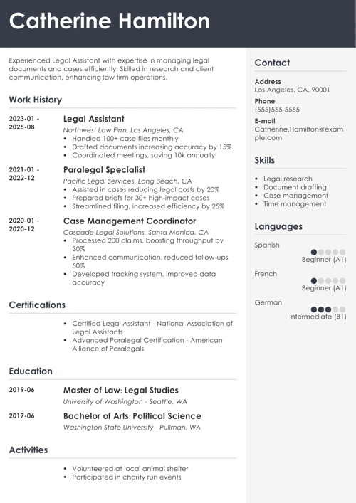 Legal assistant resume example