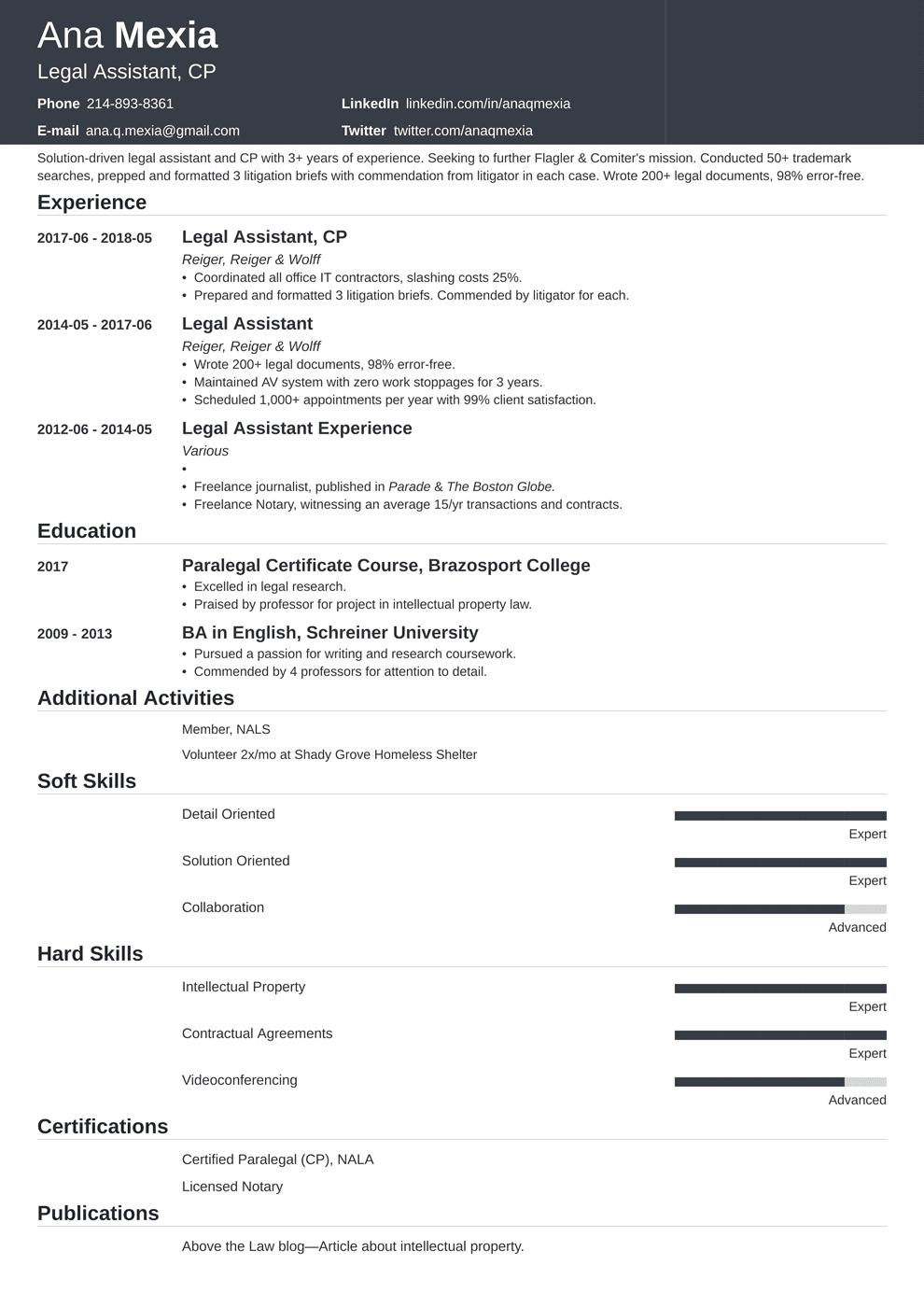 Legal Assistant Resume Sample And Full Writing Guide 20 Examples