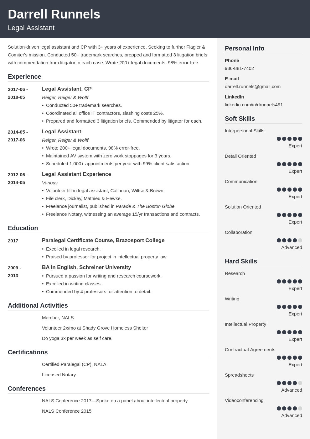 legal assistant resume example template cubic