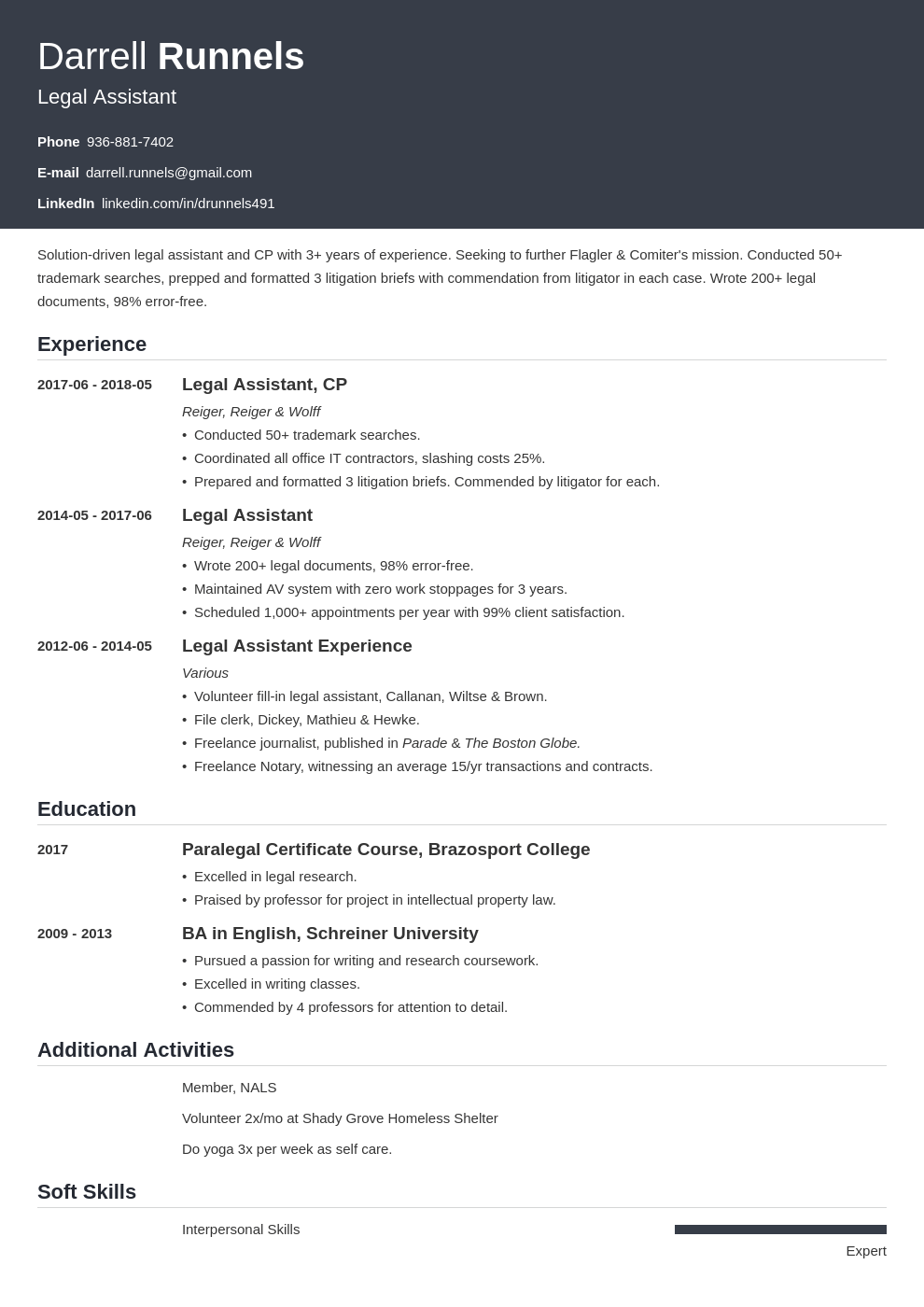 legal assistant resume example template influx