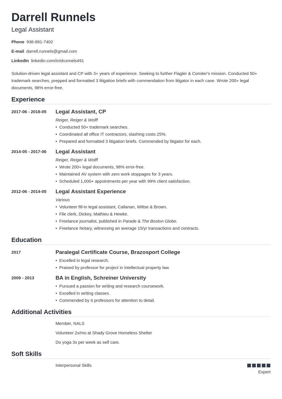 legal assistant resume example template nanica