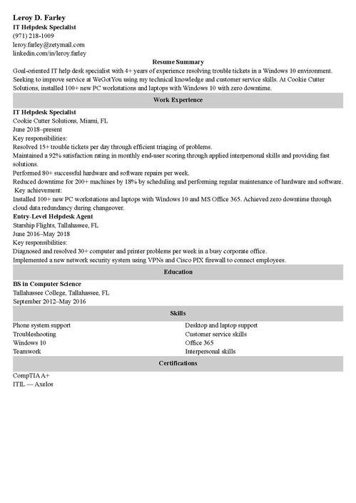 sample resume example