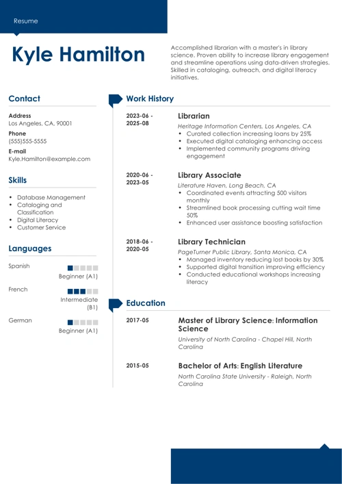 Librarian resume example