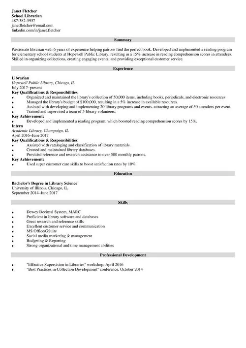 librarian cv example