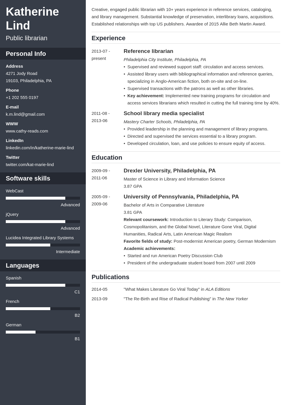 librarian resume example template cascade