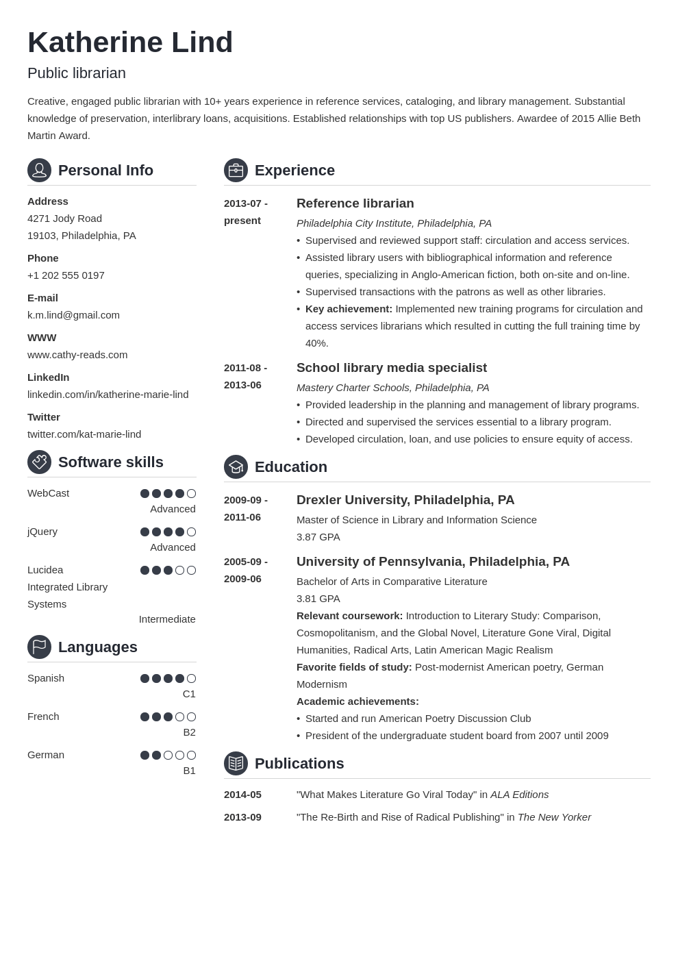 librarian resume example template crisp