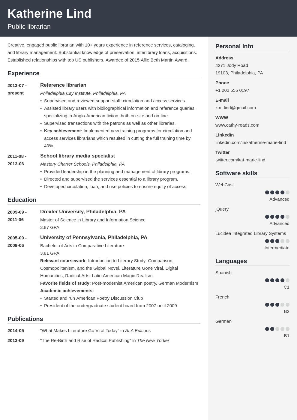 Writing a resume for a library job