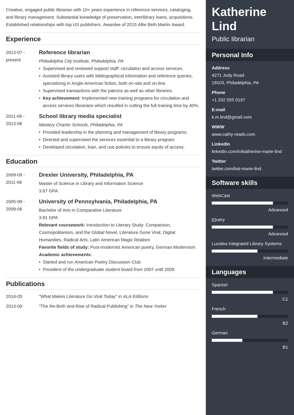 librarian resume example template enfold