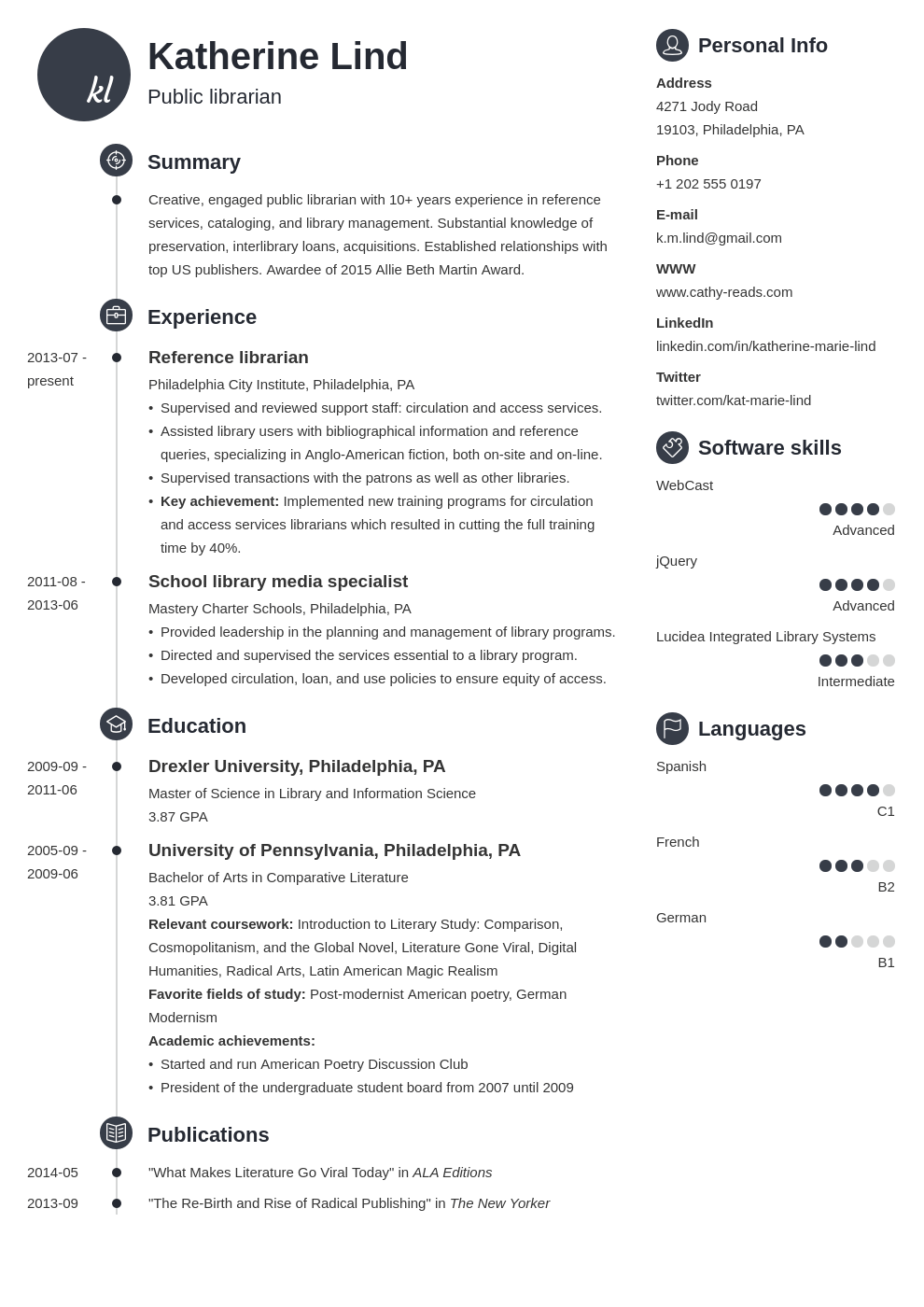 librarian resume example template primo
