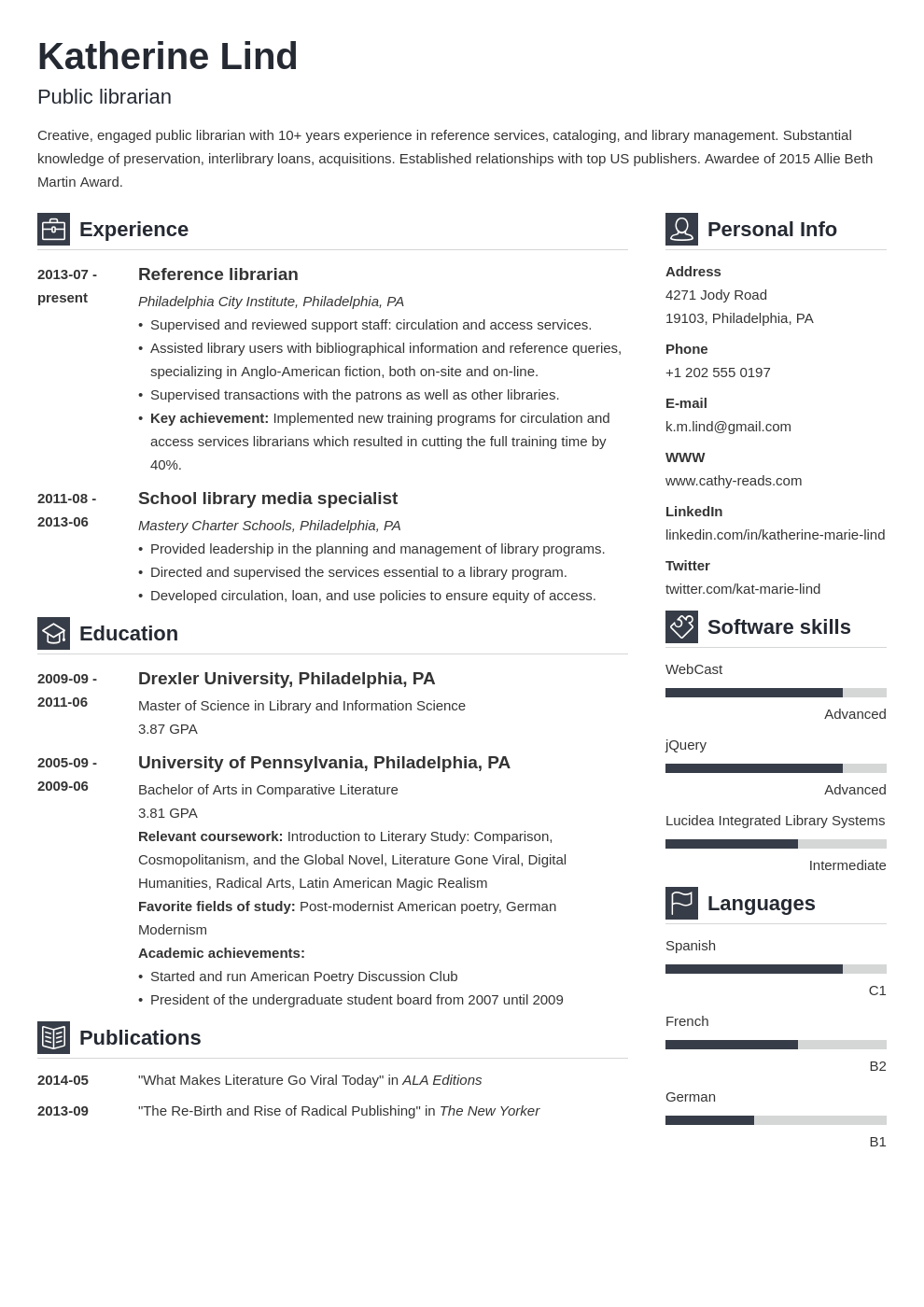 librarian resume example template vibes