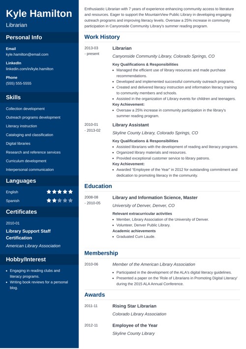Librarian resume example