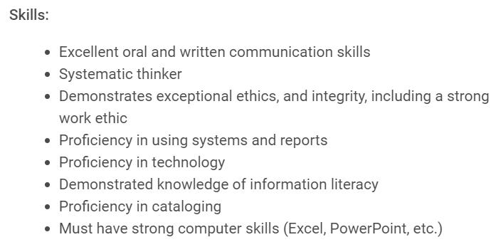 librarian resume skills