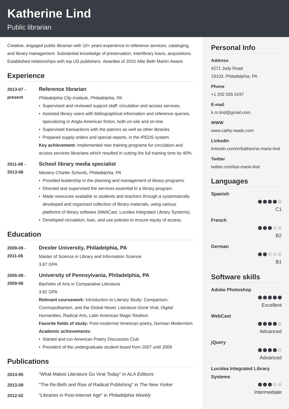 sample resume for librarian with no experience