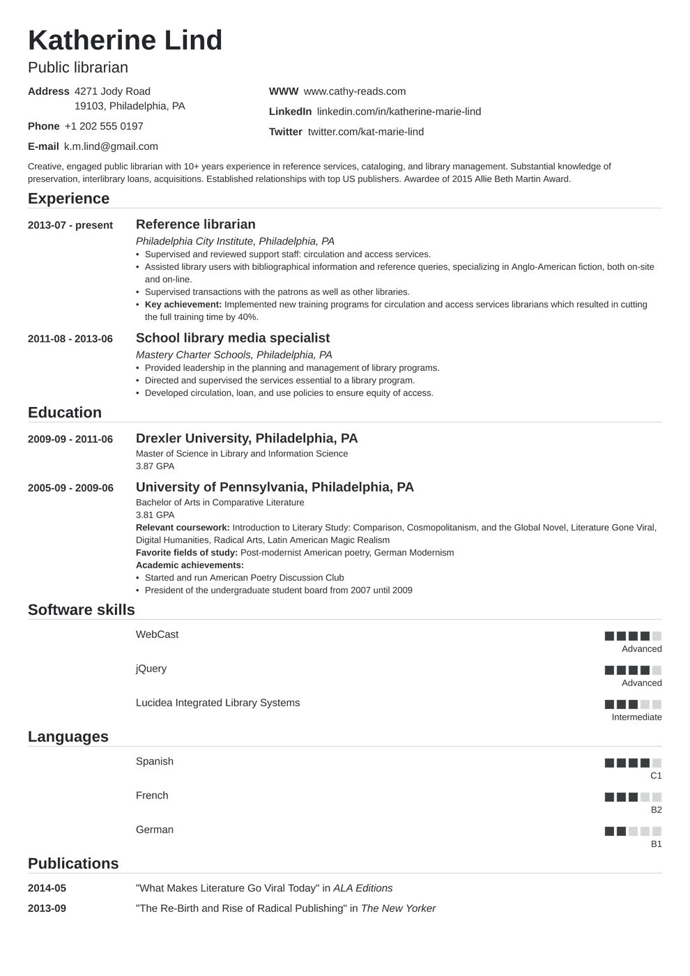 Librarian Resume Examples, Skills, & Job Description