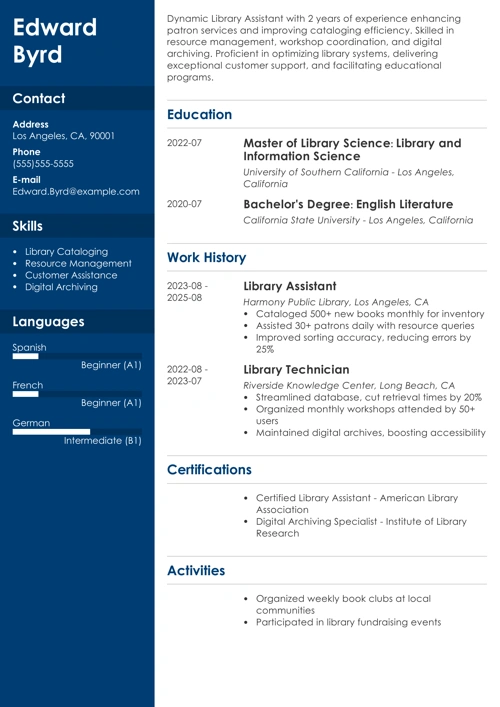 library assistant resume example