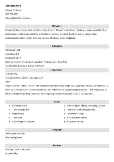 slibrary assistant mple resume example