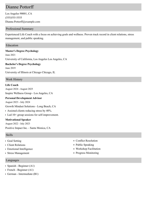 life coach resume example