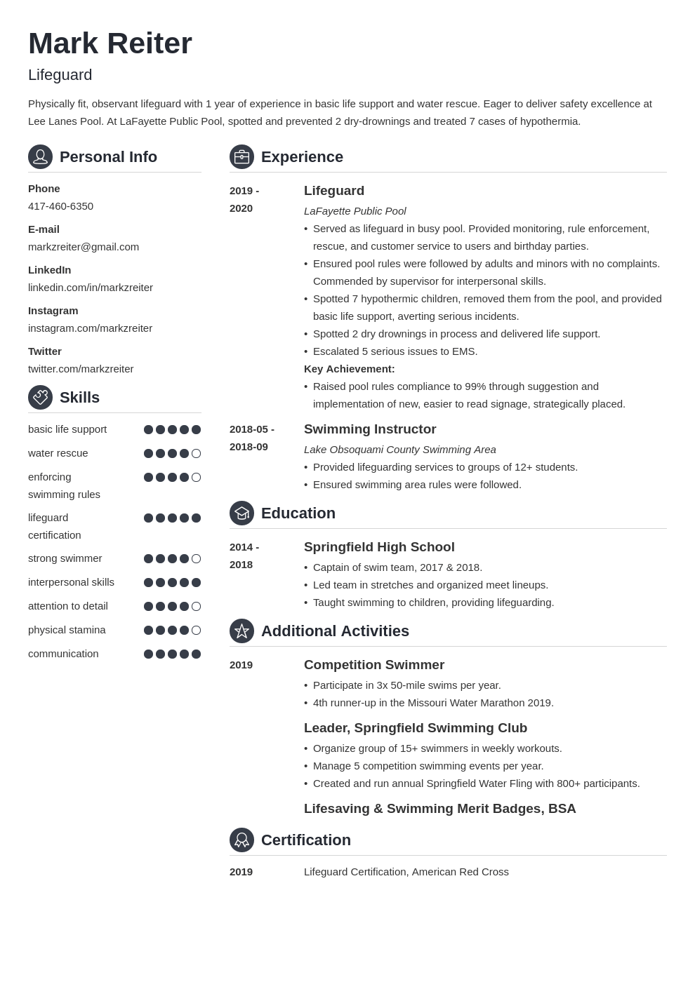 lifeguard resume example template crisp