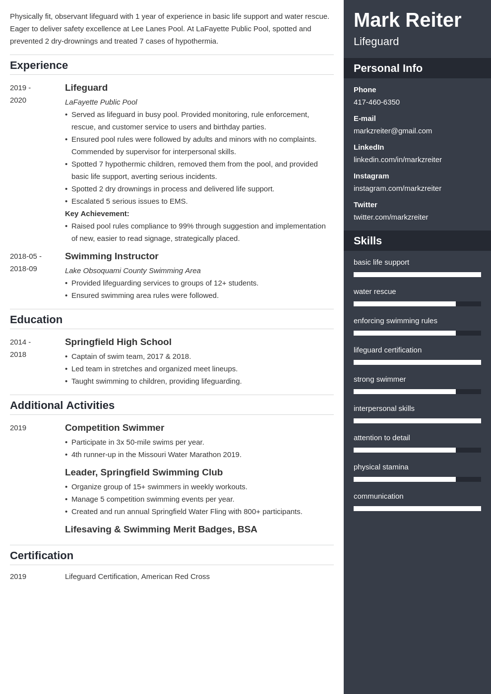 lifeguard resume example template enfold