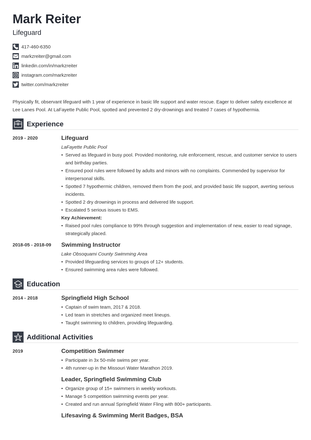 lifeguard resume example template iconic