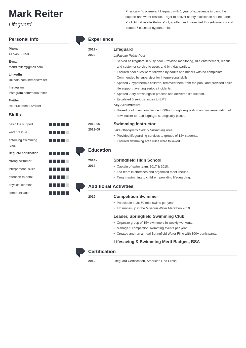 lifeguard resume example template muse