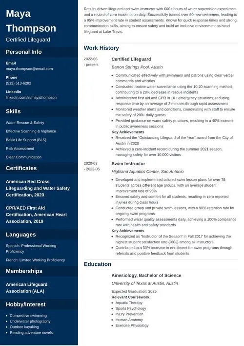 Lifeguard Resume Sample