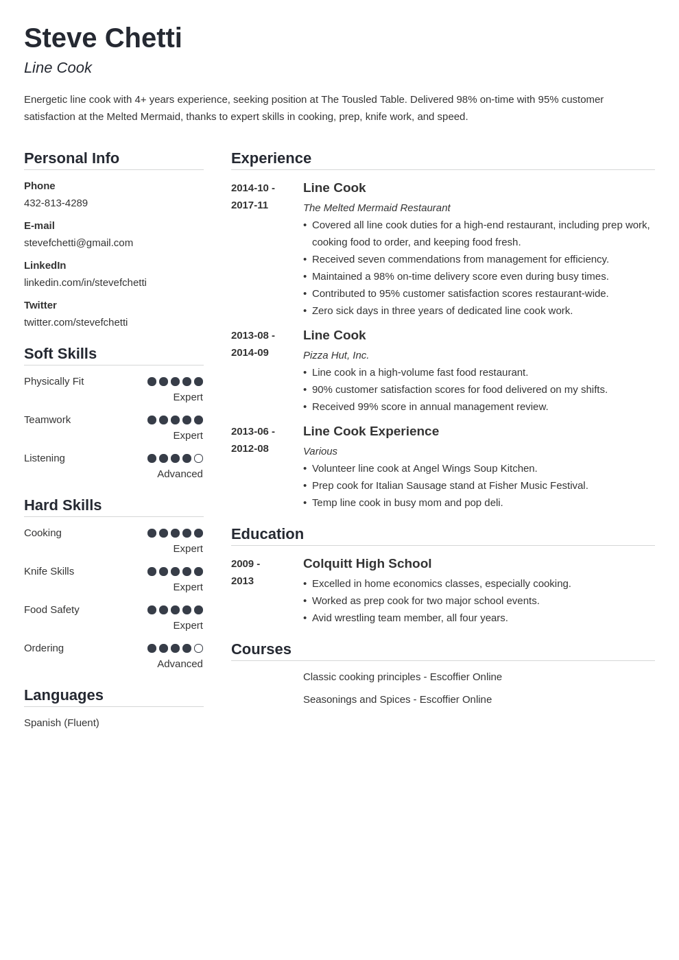 line cook resume example template simple
