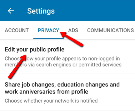 linkedin privacy tab