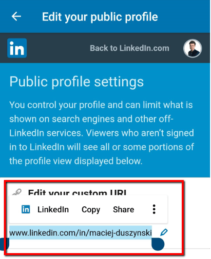 sharing new linkedin link