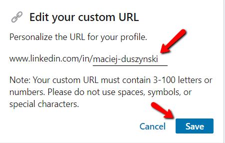 customize linkedin url