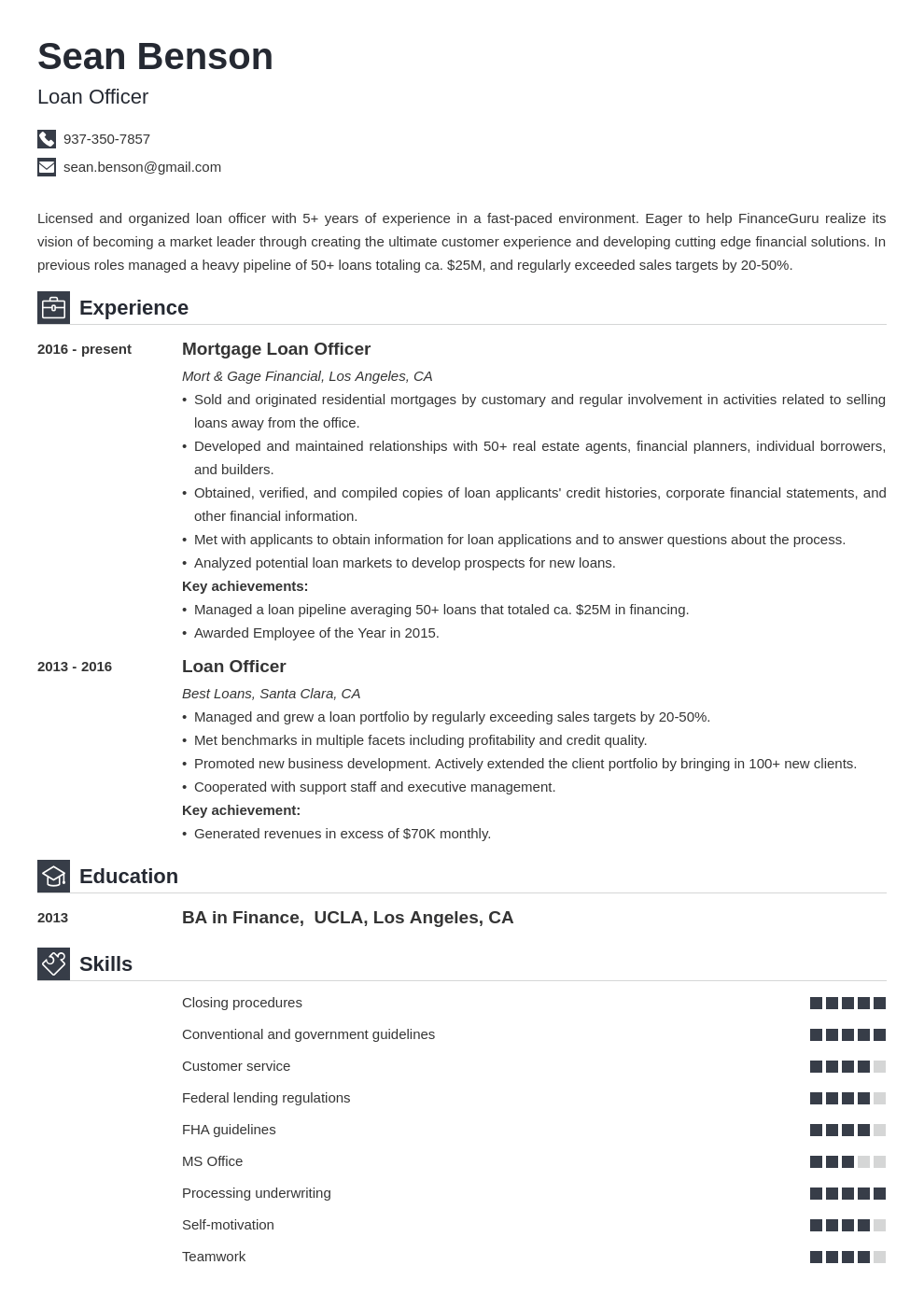 loan officer resume example template iconic