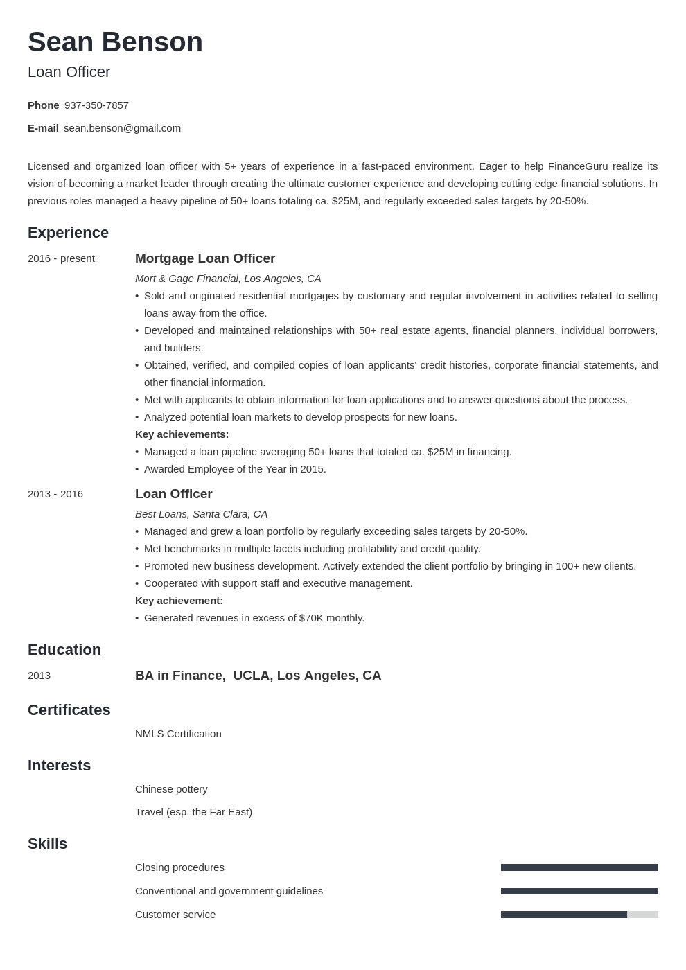 loan officer resume example template minimo