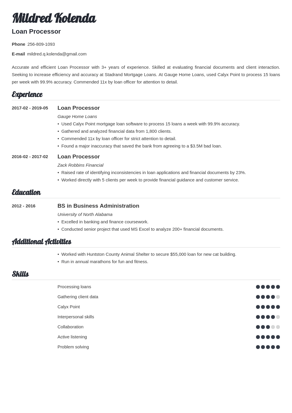 loan processor resume example template valera