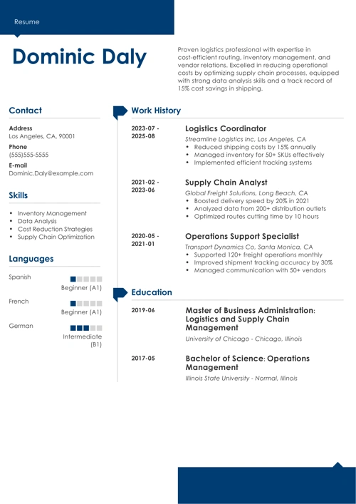 Logistics coordinator resume example
