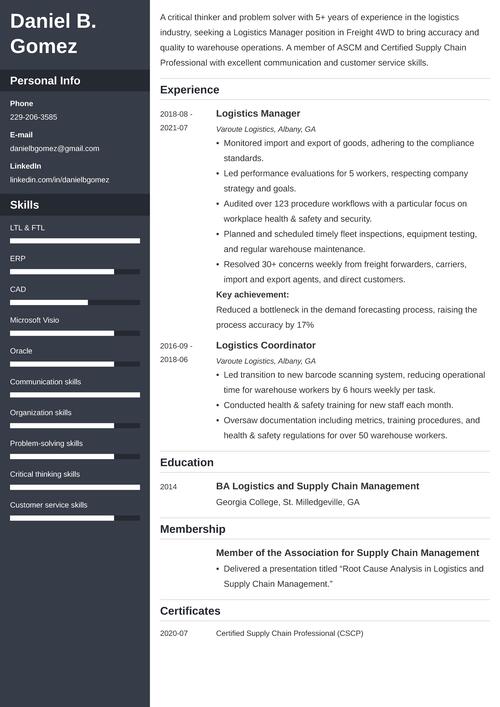 Logistics Manager Resume Sample Job Description