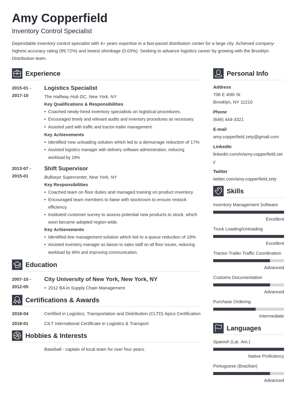logistics resume example template vibes