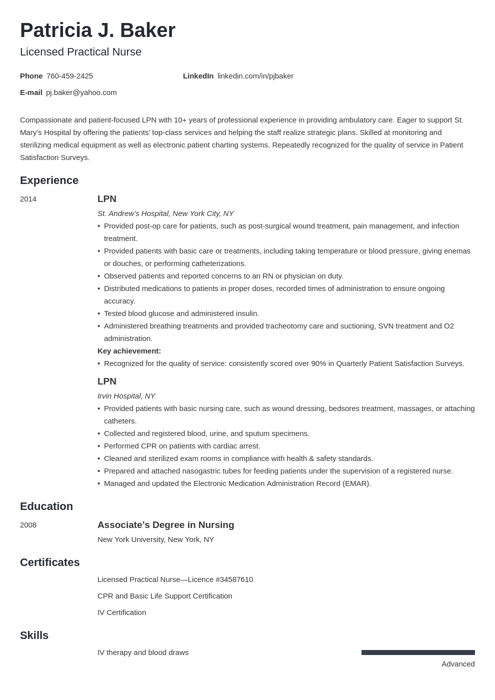 lpn resume example template minimo