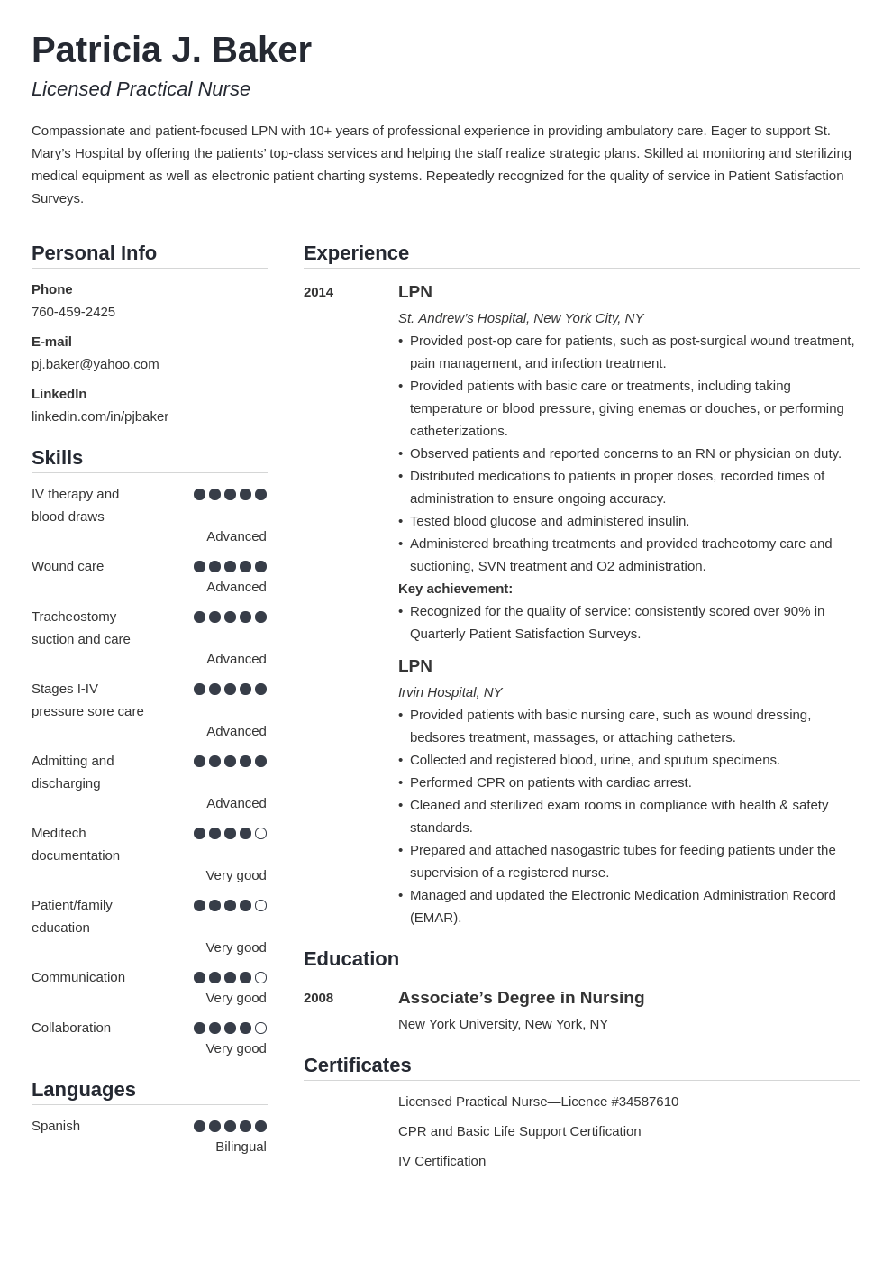 lpn resume example template simple
