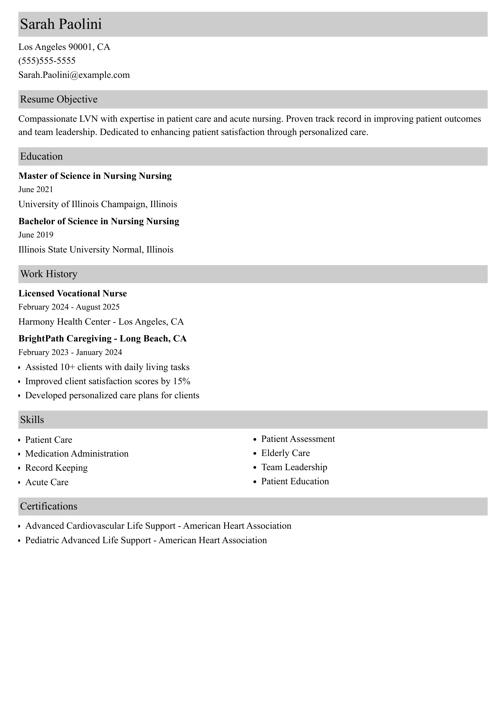 sample resume example