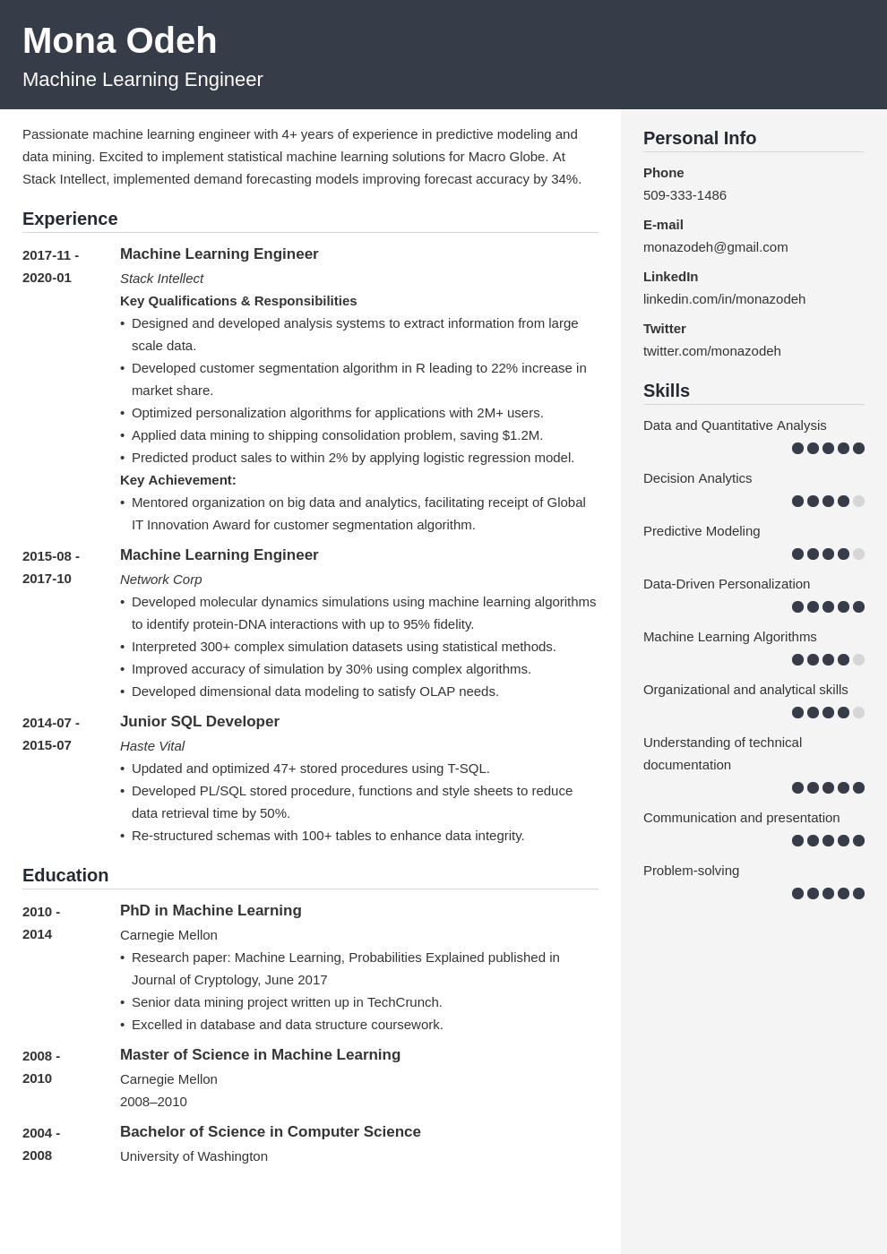 machine learning resume example template cubic