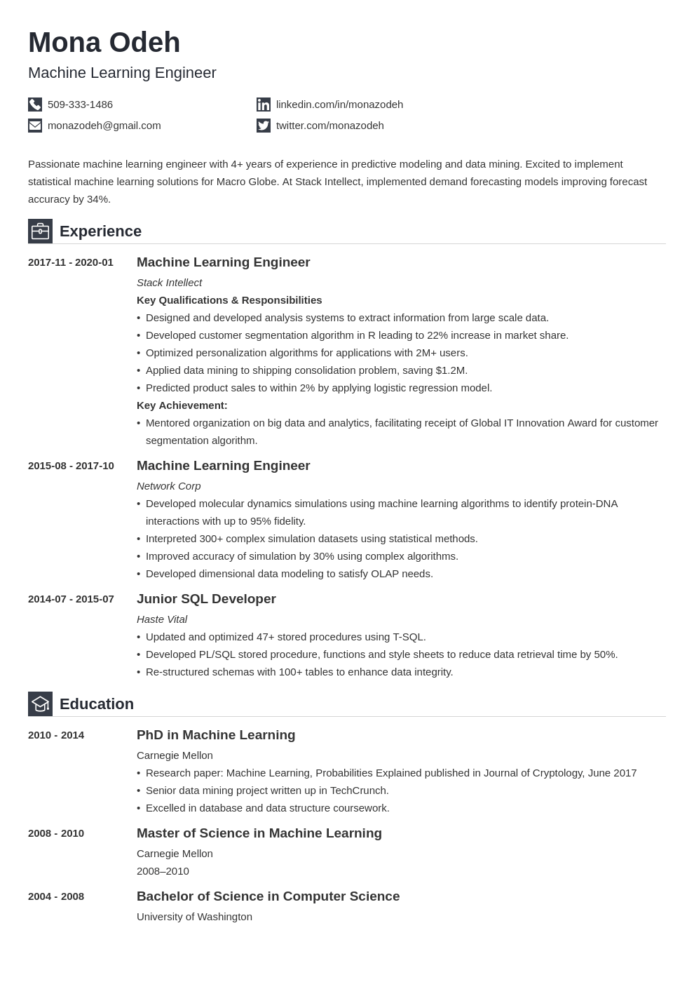 machine learning resume example template iconic