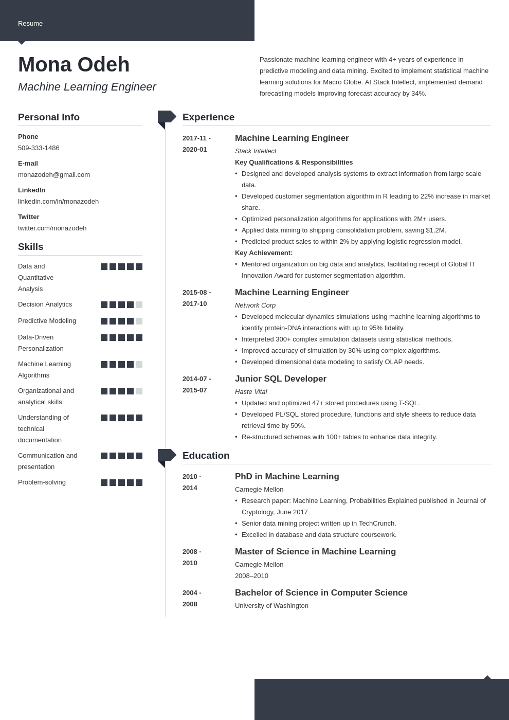 machine learning resume example template modern